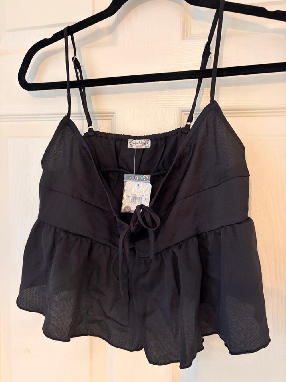 NWT Free People Black Sheer Babydoll Cami Y2K Top size M